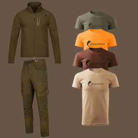 COSTUM GRACILIS - FEAE JACHETĂ SOFTSHELL OLIVE, GRACILIS PANTALONI STRETCH IMPERMEABILI SI UN TRICOU