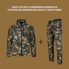 JACHETA POLAR CU MEMBRANA WINDBLOCK MOSSY CAMO CU PANTALONI IMPERMEABILI MOSSY CAMO HYBRID