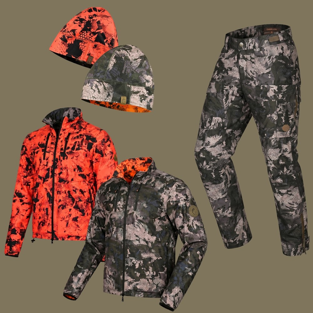 PANTALONI IMPERMEABILI CHAMELEON CAMO HYBRID, DAMARAN CHAMELEON GEACA SI CACIULA REVERSIBILA POLAR CU MEMBRANA WINDBLOCK
