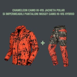 JACHETA POLAR CU MEMBRANA WINDBLOCK CHAMELEON HI-VIS 360 CAMO CU PANTALONI IMPERMEABILI MOSSY CAMO HI-VIS HYBRID
