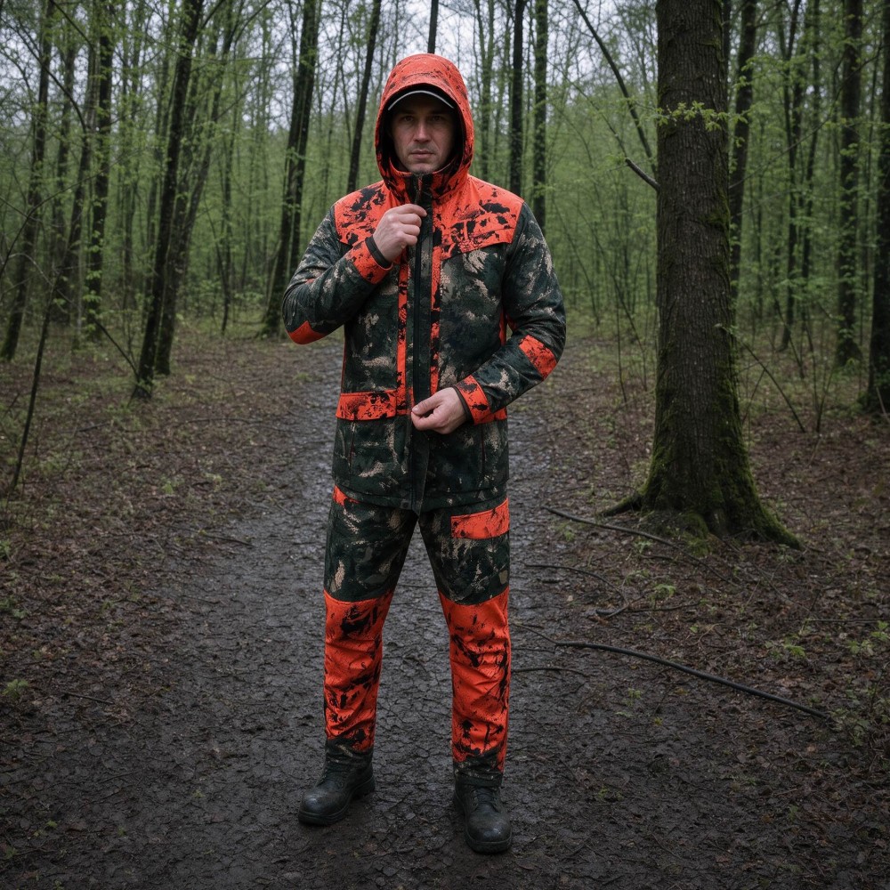 JACHETA IMPERMEABILA MOSSY CAMO HI-VIS HYBRID CU PANTALONI IMPERMEABILI MOSSY CAMO HI-VIS HYBRID