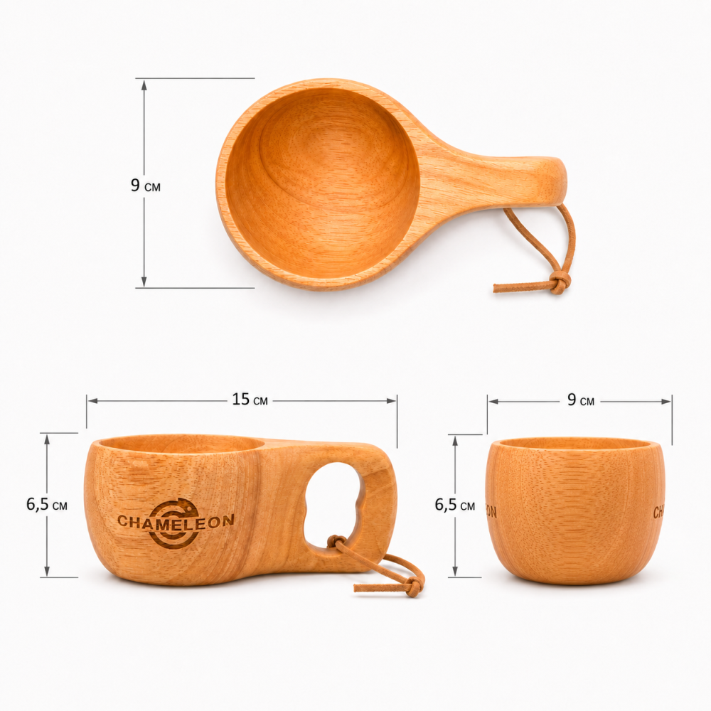 Ceașcă ecologică din lemn de cauciuc, 250 ml, pentru vânătoare, camping și turism